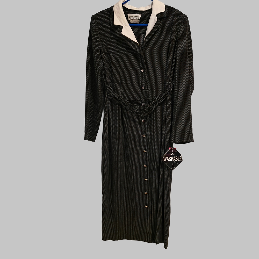 Elegant Black Pinstripe Vintage Long Sleeve Dress